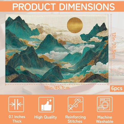 Abstract Mountains Placemats Set of 6,Sunset Washable Kitchen Dining Linen Table Mats for Home Party Dinner Indoor Outdoor 12X18Inch2