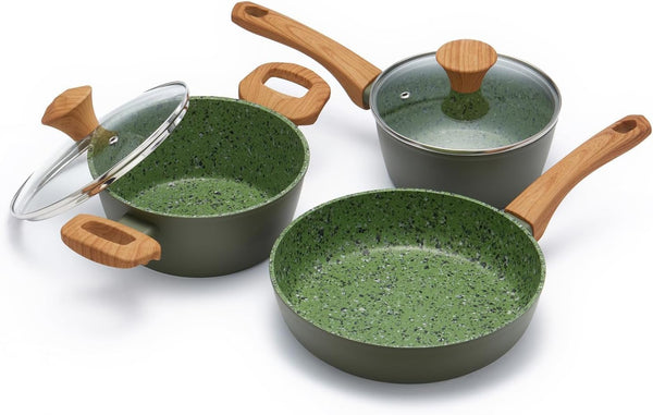3-Piece Nonstick Set | 10.25" Pan + 1.4/2.2QT Pot | Pfas-Free, Green1