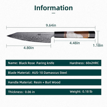 5 Inch Small Kitchen Utility Knife, Sharp Fruit Paring Tool & Elegant Pairing Blade for Everyday Cooking (BLACK-ROSE Series)2