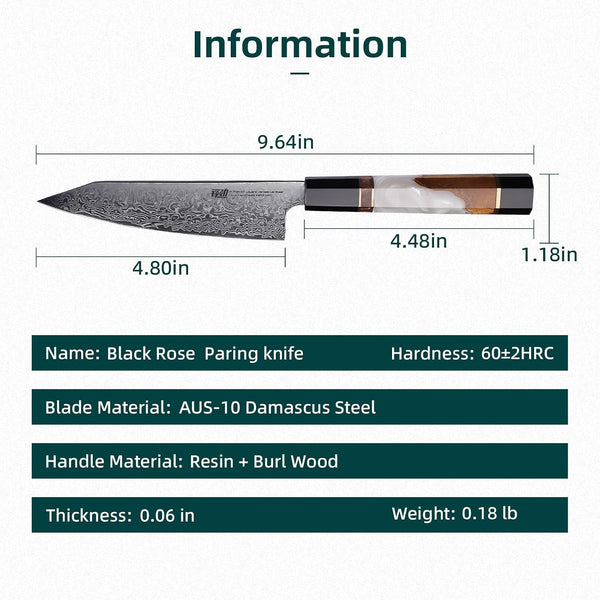 5 Inch Small Kitchen Utility Knife, Sharp Fruit Paring Tool & Elegant Pairing Blade for Everyday Cooking (BLACK-ROSE Series)2