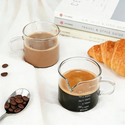 Espresso Cup Measuring Cup Triple Pitcher Milk Cup 250ML/8.5OZ Espresso Cups with Handle Shot Glass with V-Shaped Mouth Clear Accessories Milk Frothing Pitcher (1)8