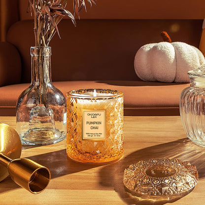 Pumpkin Chai Candles Halloween Candle Gift, Farmhouse Candles for Home, Luxury Scented Soy Jar Fall Candle with up to 55 Hour Long Lasting, Home Decor, Barn Fall Decor Pottery, 8.1Oz5