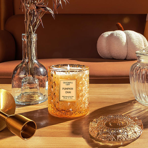 Pumpkin Chai Candles Halloween Candle Gift, Farmhouse Candles for Home, Luxury Scented Soy Jar Fall Candle with up to 55 Hour Long Lasting, Home Decor, Barn Fall Decor Pottery, 8.1Oz5