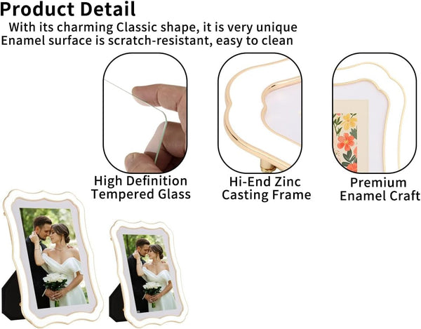 High-End Zinc Alloy 5X7'' White Picture Frame - Classic Vintage Scalloped Design with Enamel Finish & 4X6'' Premium Acid-Free White Mat, Luxury Velvet Back for Weddings & Home Decor3
