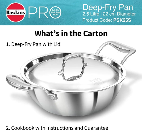 Pro 2.5 Litre Deep-Fry Pan, Triply Stainless Steel Kadhai with Stainless Steel Handles and Stainless Steel Lid, Silver (PSK25S)12