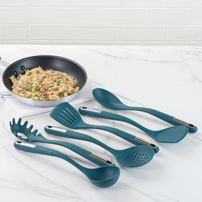 Silicone Utensil Set Pack of 1 Non-Slip Handle 6-Piece Kitchen Tool Set, Heat-Resistant Dishwasher-Friendly Cooking Accessories, Durable Teal Cooking Utensils6