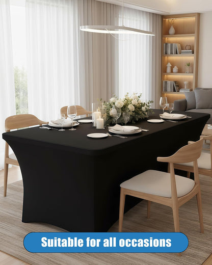6FT Black Table Cloth - 2 Pack Fitted Stretch Rectangle Spandex Tablecloth, Washable Table Cover for Party, Picnic, Wedding, Banquet, Birthday and Festival(30" X 72")2