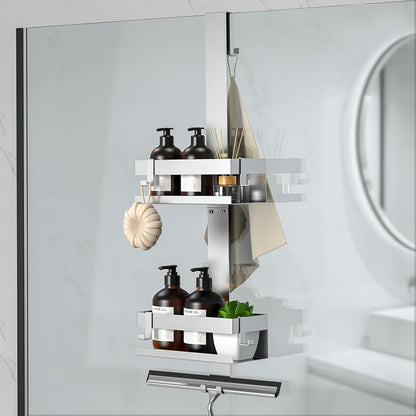 Shower Caddy Hanging, over Frameless Glass Door Shower Shelf, Silver1