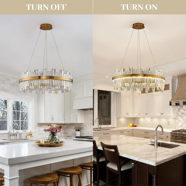 23.6" LED Gold Crystal Chandeliers,Modern round Living Room Chandelier6