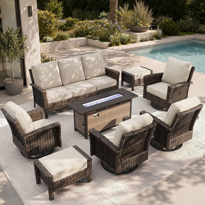 8-Piece Patio Furniture Set with Fire Pit, Beige1