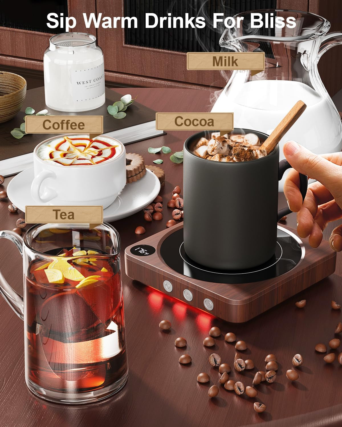 coffee-mug-warmer-for-desk-candle-warmer-plate-12h-timer-wood-fast-heating-to-176-f-led-display-color-coded-lights-temperature-memory-5-2-inch-plate-coffee-gifts