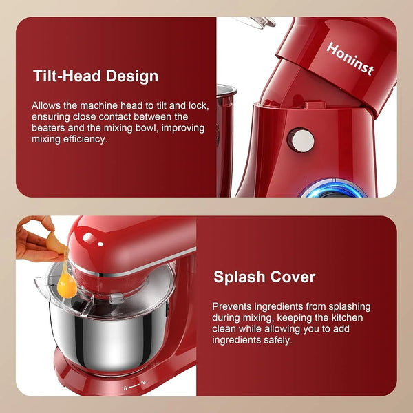 4QT Electric Stand Mixer, 10-Speed Tilt-Head Compact Kitchen Mixer | Multiple Stylish Colors | Food Mixer with Dough Hook & Beater & Whisk | for Cake & Bread | Dishwasher-Safe | Red6