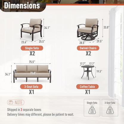 Aluminum Patio Furniture Set 7-Seat Modern Metal Outdoor Conversation Sets W/Swivel Rocking Chairs Patio Sectional Sofa W/5.1 Inch Cushion, Sand2