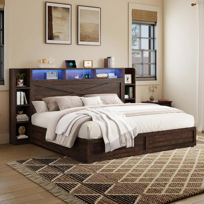 45'' Farmhouse Queen Bed Frame with Headboard & Storage, Walnut9