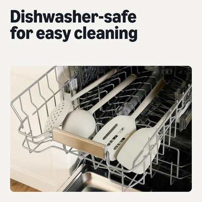 Silicone Cooking Spoon, Ladle and Spatula Set, 4-Piece, Slotted, Soft Grip Handle, Bpa-Free, Dishwasher-Safe, Linen Gray5