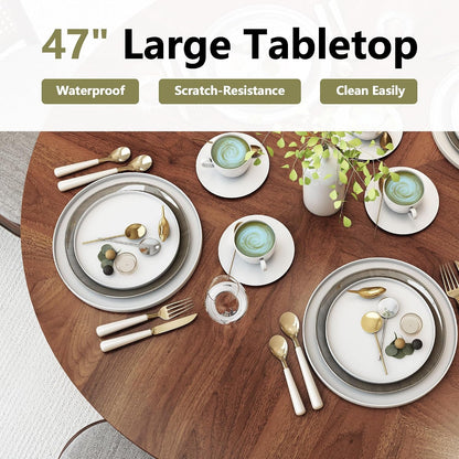 47 Inch round Dining Table for 4, Kitchen Table Dinner Table with 2-Layer Storage Shelf and Wood Slide Door for Home Dining Room Living Room (Walnut)4