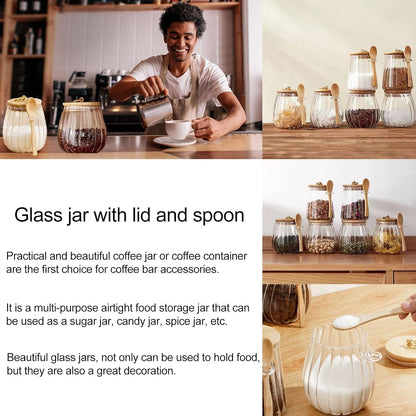 Sugar Bowls Sugar Container 25.36 FL OZ Glass Coffee Canister Airtight Food Storage Jar with Lid and Spoon Candy Jar Coffee Bar Accessories Storage Beans Powder (Conical)3