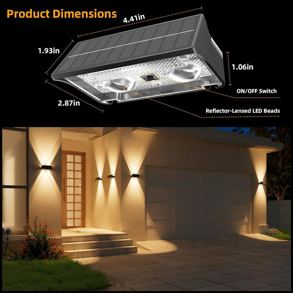 Solar Fence Lights Outdoor, 12 Pack up and down Waterproof Solar Wall Lights, Warm & Cool White + RGB, Fence Lights with Lens, Dusk to Dawn Lighting for Patio, Backyard, Pool, Railing (Black)8