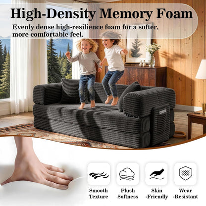 Futon Sofa Bed Boneless Couch for Living Room,Pull Out Couch with Sleeper Sofa,Day Bed Couch with Storage Pocket,Removable Corduroy with 2 Pillow4