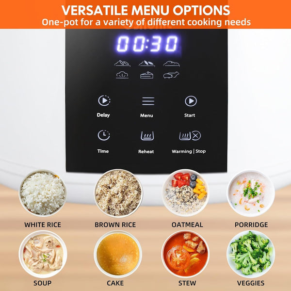 Rice Cooker Small,6-Cup Uncooked/12-Cup Cooked,6-In-1 Multi Cooker | Portable Non-Stick Rice Maker with Steamer Basket,12 Hours Timer Delay & Keep Warm Function for Soups,Stews,Oatmeal2