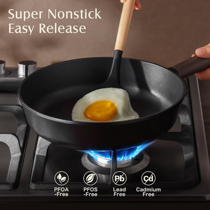 Non Stick Pots and Pans Set 14 Pcs, Non Toxic Healthy Cookware Set | Induction Compatible Kitchen Cooking Set with Silicone Utensils, PFOA/PFOS Free, Dishwasher Safe, Black3