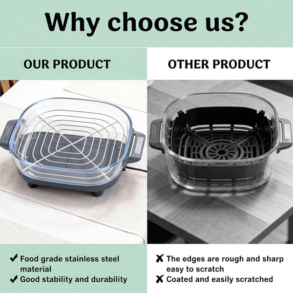 2-Pack Square Crisper Racks for Ninja Crispi 2.5/4/6 QT | Food-Grade 18/8 Stainless Steel, Dishwasher Safe, 0.8-In Enhanced Air Circulation, Sturdy6