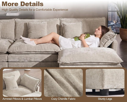 111.5” Modular Sectional Sofa, L Shaped Cloud Couch with Ottoman7