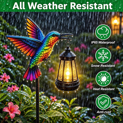 Solar Hummingbird Garden Lights with Hanging Lantern, Outdoor Yard Decor3