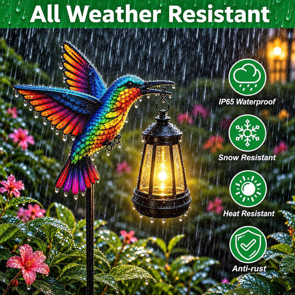 Solar Hummingbird Garden Lights with Hanging Lantern, Outdoor Yard Decor3