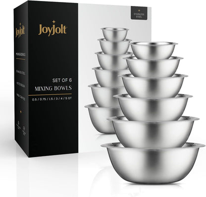 Stainless Steel Mixing Bowl Set - 6 Piece Nesting Bowls, 5Qt to 0.5Qt, Black, Perfect for Dough, Batter & Baking6