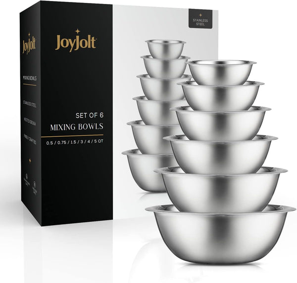 Stainless Steel Mixing Bowl Set - 6 Piece Nesting Bowls, 5Qt to 0.5Qt, Black, Perfect for Dough, Batter & Baking6
