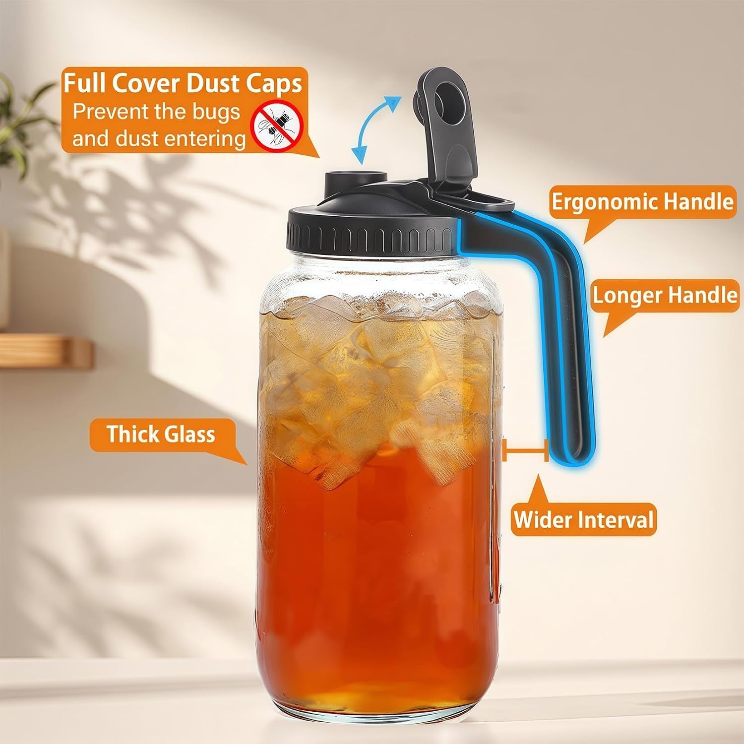 64oz2-quart-mason-jar-pitcher-glass-pitcher-with-lid-for-cold-brew-airtight-leakproof-pour-spout-lid-ergonomic-handle-wide-mouth-thick-glass-fridge-dishwasher-safe-for-sun-iced-tea