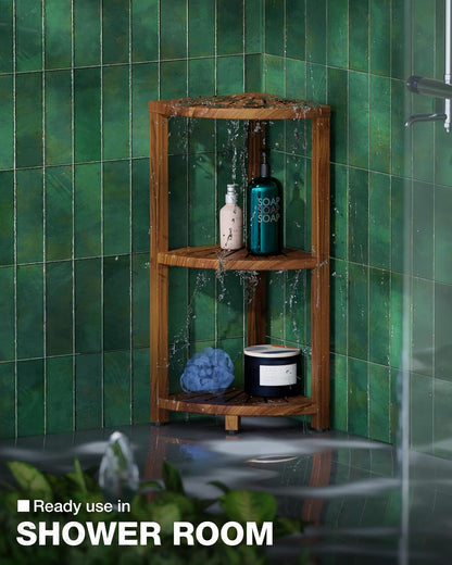 3-Tier Wooden Corner Shower Caddy Organizer with Anti-Slip Feet6
