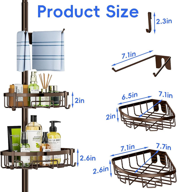 Corner Shower Caddy Tension Pole - 62-115 INCH - 4-Tier Rustproof Bathroom Organizer Shelves, Adjustable Bathtub Tub Shampoo Storage, Bronze4
