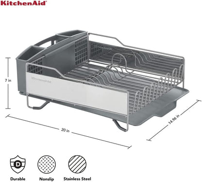 Kitchenaid Large Capacity Full Size Rust Resistant Dish Rack with Angled Drain Board and Removable Flatware Caddy, Light Grey3