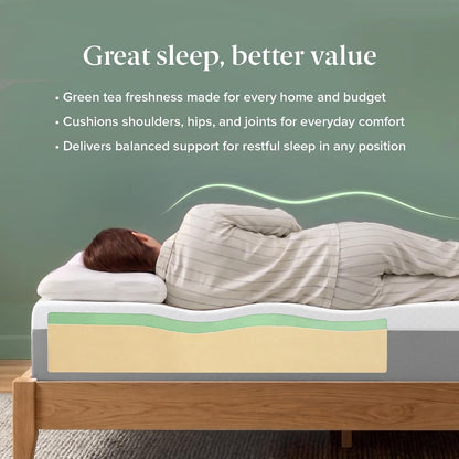 Zinus 10 Inch Green Tea Essential Memory Foam Mattress [New Version], Queen, Fiberglass Free, Medium Feel, Breathable Airflow Memory Foam, Certified Safe Foams & Fabric, Bed-In-A-Box, Queen8