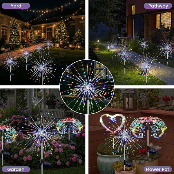 Solar Garden Lights Outdoor Waterproof, 2 Pack 200 LED Colorful Solar Firework Lights, 8 Modes Twinkling Fairy Lights Decorative for Yard Patio Pathway Garden Labor Day Decor6