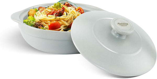 MINH LONG 2-Qt Porcelain Dutch Oven with Lid – Lead & Cadmium Free, Oven Safe to 482°F, Heat Retention, Clay Pot for Cooking on Gas & Infrared Cooktop, Use to Marinate, Cook, Bake, Refrigerate & Serve1
