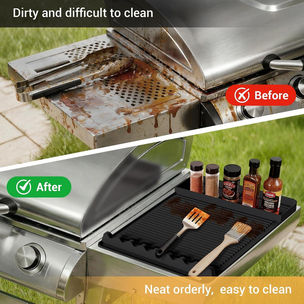 Silicone Grill Mat for Blackstone Griddles & Outdoor Grills - Heat Resistant (450°F) Countertop Protector, Non-Slip Tool Organizer & Grease Catcher, 16X11.5 Inch(Black)3