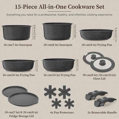 15Pcs Nonstick Pots and Pans Set with Removable Handle, Oven Safe | Non-Toxic Stackable Cookware Set for Rvs, Camping, Pfos/Pfoa-Free Induction Compatible2
