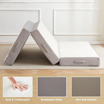 Folding Mattress,Memory Foam Tri-Fold Mattress with Breathable & Washable Bamboo Fiber Fabric Cover, Foldable Floor Guest Bed for Camping, Road Trip, 6Inch Queen5