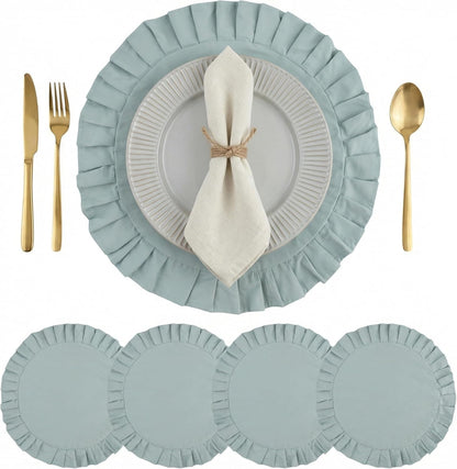 4 Pcs 100% Cotton Ruffled round Placemats, 14.5 Inch Washable Table Mats1