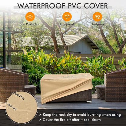 8 Piece Outdoor Wicker Sofa Set, Patio Rattan Conversation Set W/32” Propane Fire Pit Table & Tank Holder, 40,000 BTU Heat Output, Cozy Seat & Back Cushions, Fire Pit PVC Cover (Turquoise)9