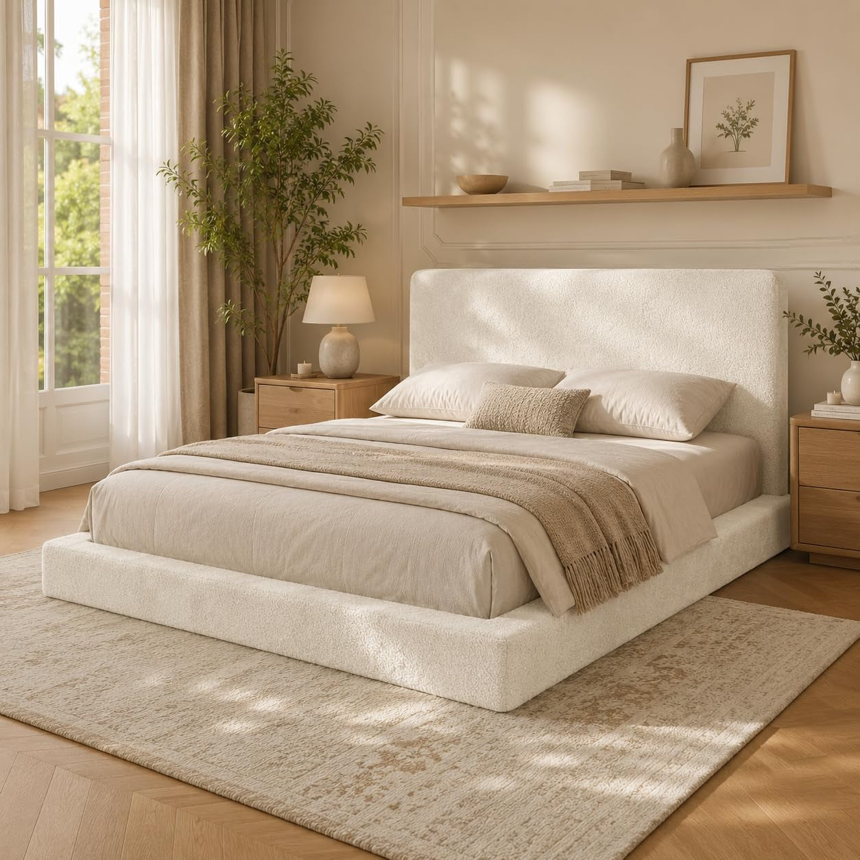 queen-size-cloud-upholstered-bed-surround-soft-chenille-padded-bed-frame-low-profile-floor-bed-with-headboard-minimalist-modern-style-no-box-spring-needed-off-white