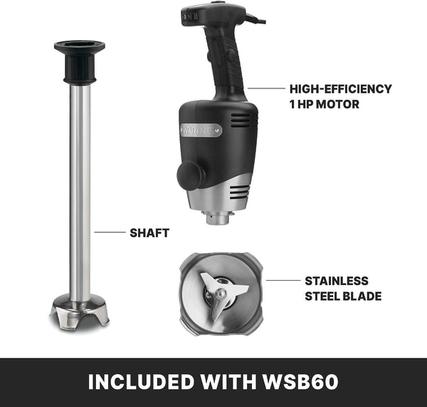 Commercial WSB60 Big Stix Heavy Duty Immersion Blender, 16" Removable Shaft, 1 HP/700 Watt Variable Speed Motor, 120V, 5-15 Phase Plug,Black/Silver,25-Gallon3