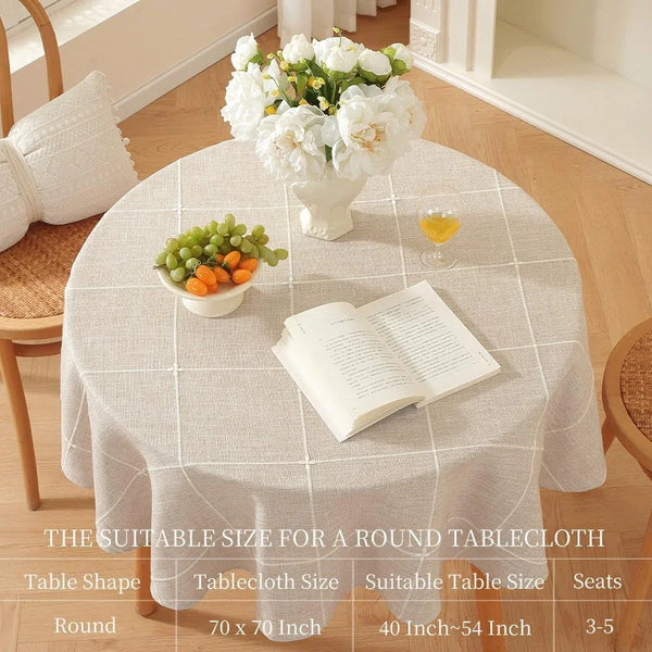 Linen Table Cloth round 70 Inch Plaid Browm round Tablecloth 70 In3