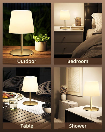 Outdoor Cordless Table Lamp, IP65 Waterproof 4500Mah Rechargeble Shower Lamp, Dimmable Touch Lamp, LED Night Light Lamp for Bathroom Patio Camping Restaurant Home 1 Pack (Gold)7