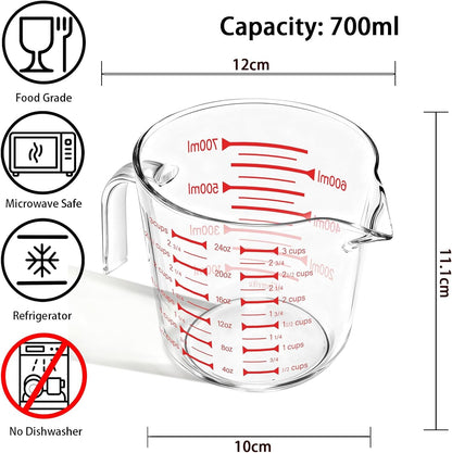 Glass Measuring Cups 24Oz/3Cup/700Ml High Borosilicate [Insulated Handle | V-Shaped Spout]For Prepping Baking and Cooking Preheated Oven Dishwasher Freezer and Microwave Safe6