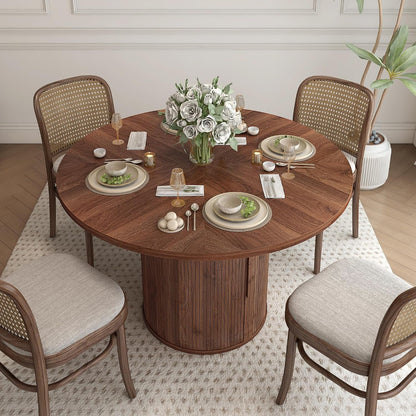 47 Inch round Dining Table for 4, Kitchen Table Dinner Table with 2-Layer Storage Shelf and Wood Slide Door for Home Dining Room Living Room (Walnut)3