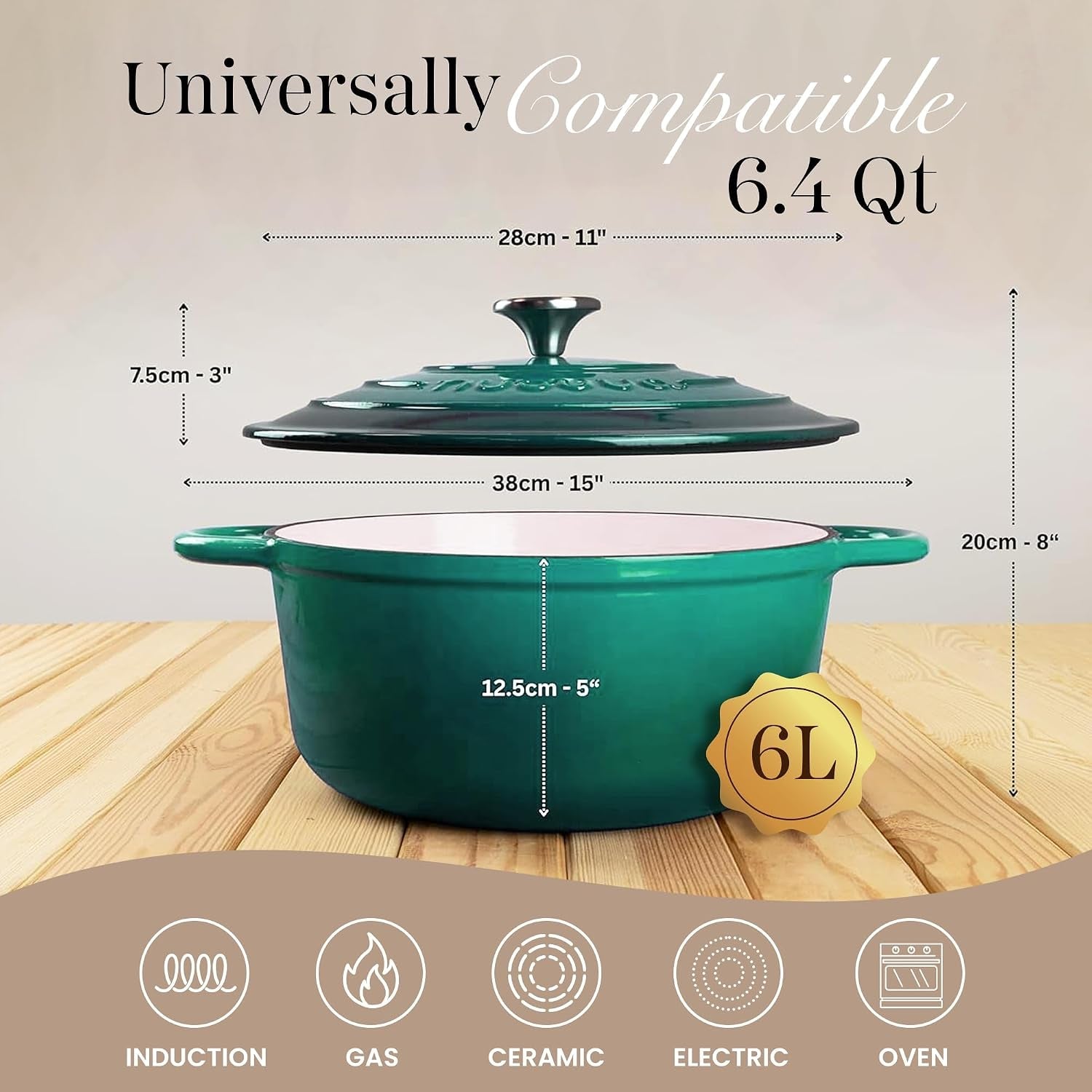 enamelled-cast-iron-dutch-oven-pot-with-lid-6-4-quart-non-stick-casserole-pot-heavy-duty-oven-safe-up-to-500-f-for-bread-baking-braising-stews-roasting-28cm-dark-green